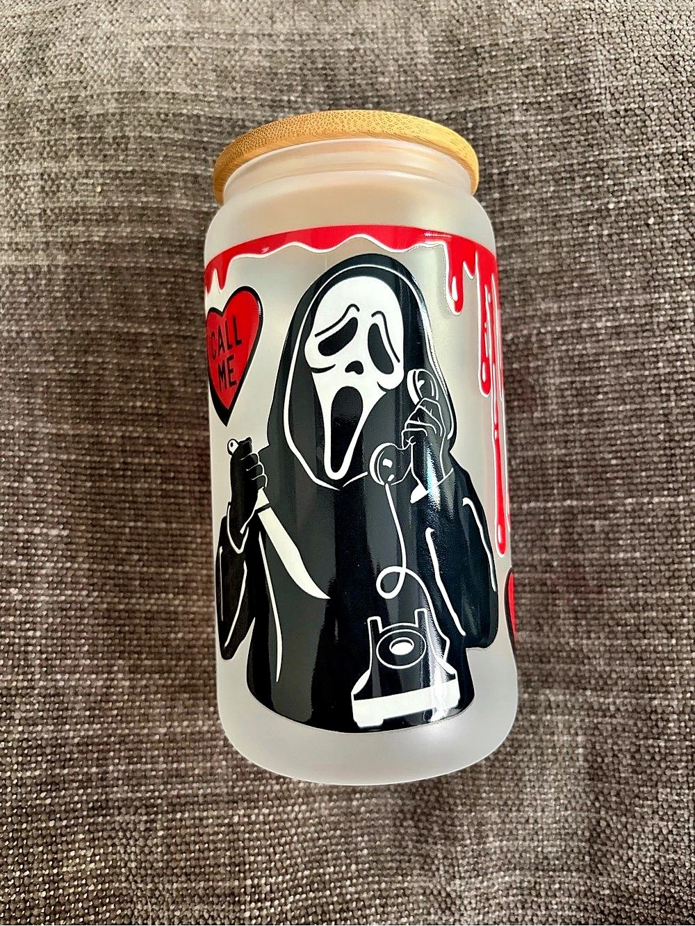 halloween, scream glass tumbler